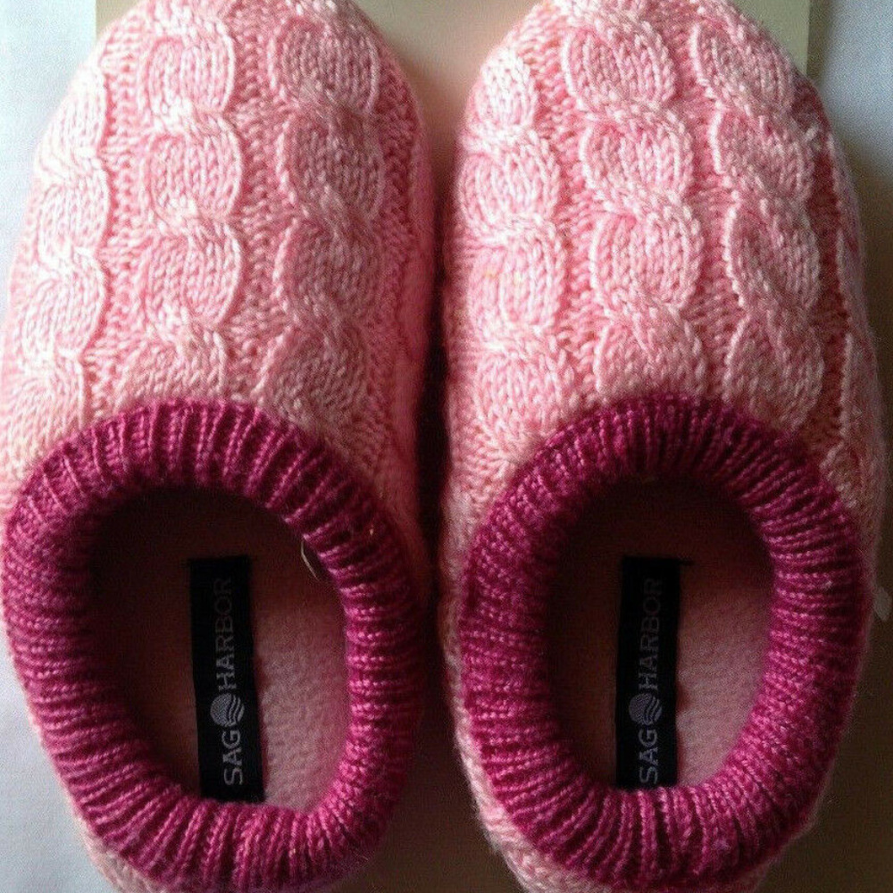 Slippers womens new size S 5-6 cable knit pink Sag Harbor machine washable